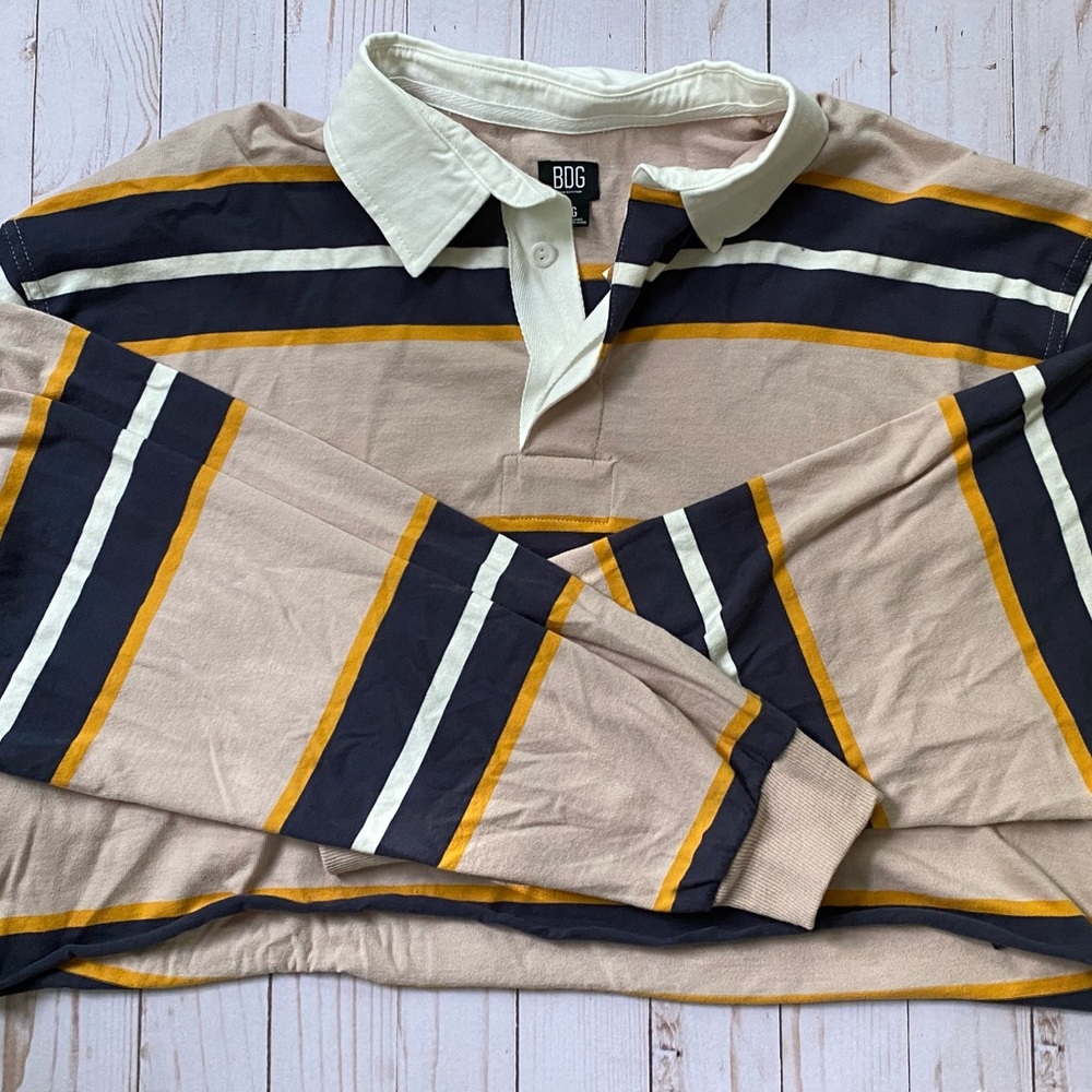 Urban Outfitters Urban Renewal Recycled Cropped Long Sleeve Polo Shirt